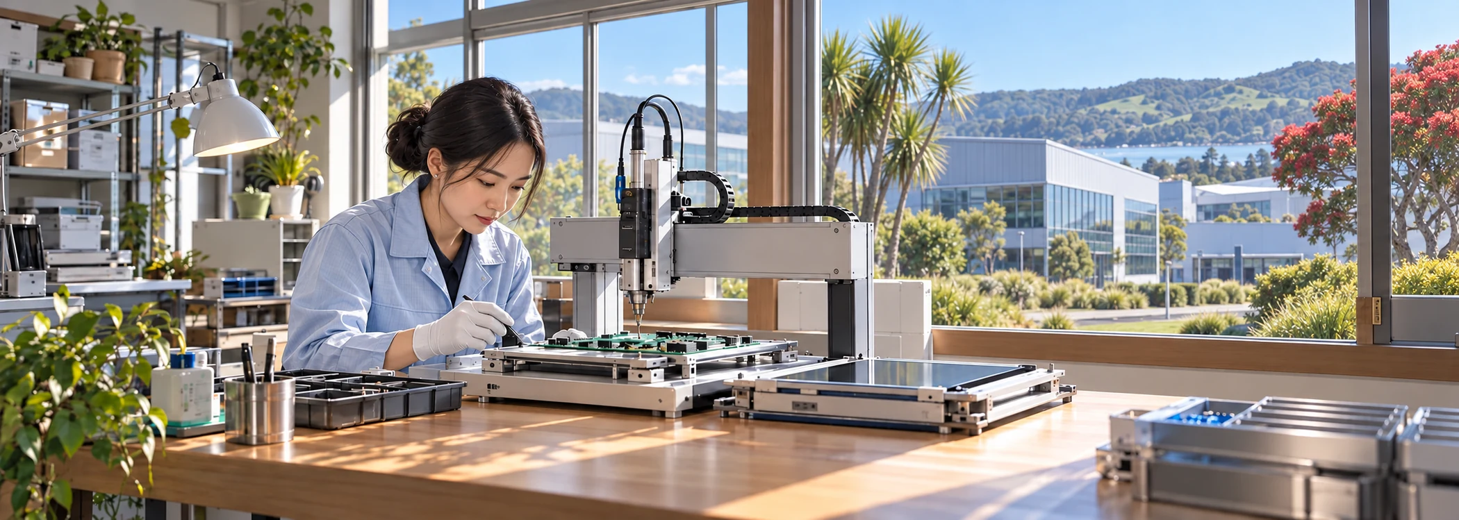 Application illustration of precision dispensing for electronic components in New Zealand