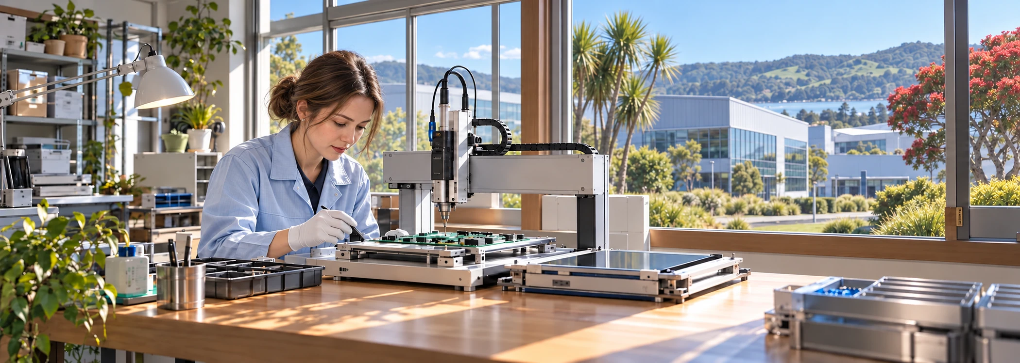 Application illustration of precision dispensing for electronic components in New Zealand